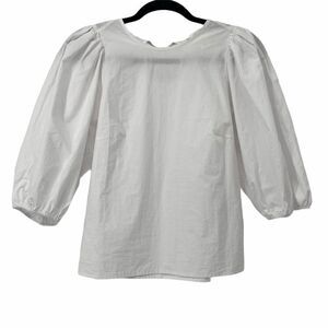 H&M White Puff Sleeve Blouse Large‎ Keyhole in Back
